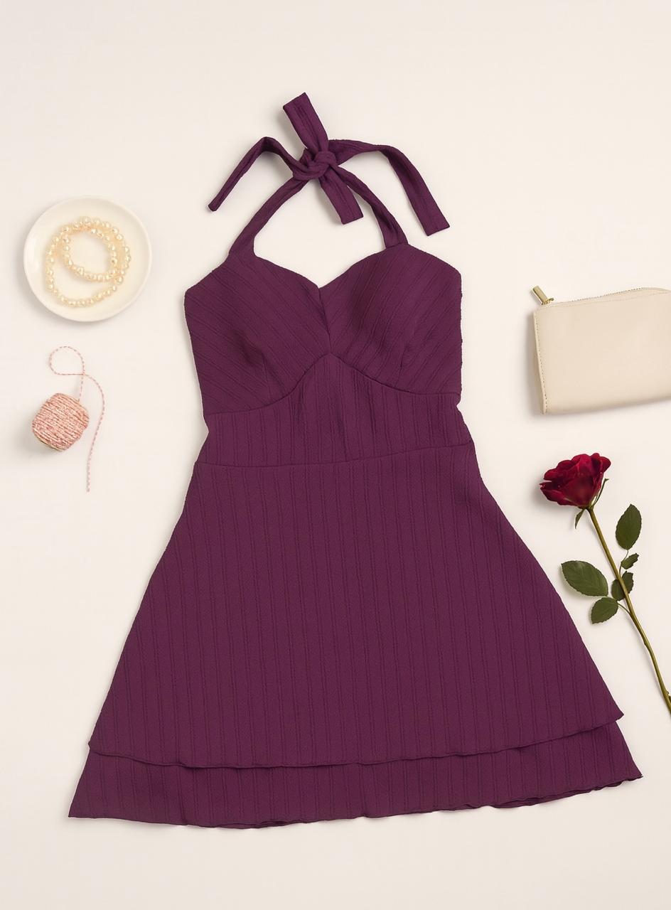 Halter neck a-line dress (Built-in pads)