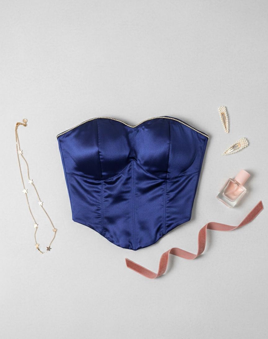 Rhinestone Satin Corset Top(Build-in pads)