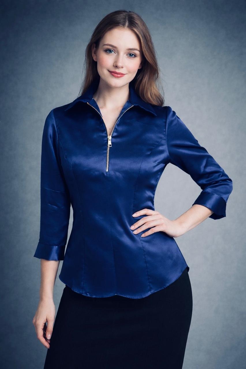 Blue Satin Zip Shirt