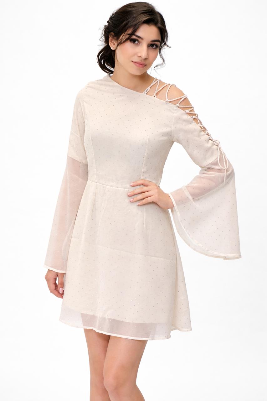 Ivory Lace-Up Shoulder Dress