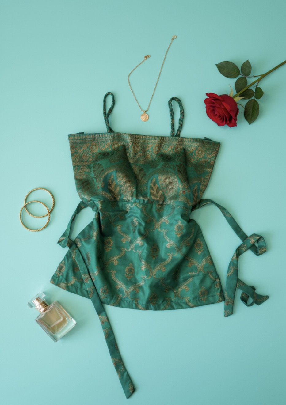 Emerald Tie-up Brocade Top