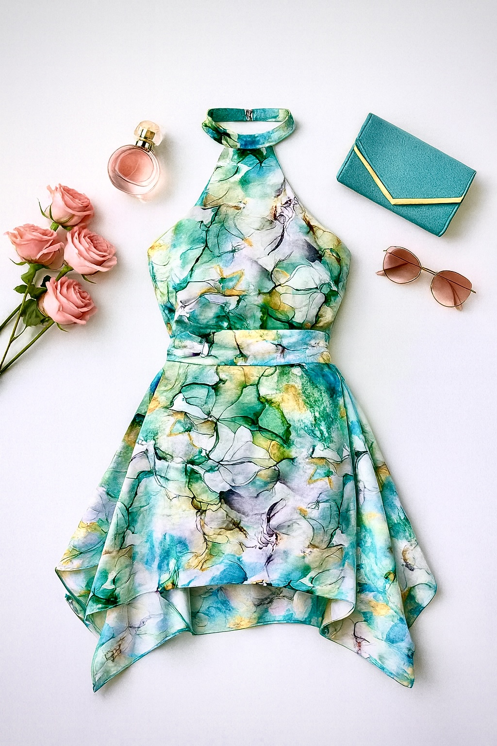 Aqua Tone Asymmetrical padded Dress